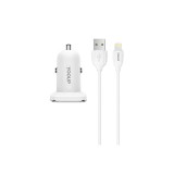 Dupla USB portos autóstöltő 2.4A + lightning kábel YooUp C01 Lasting fehér