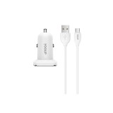 Dupla USB portos autóstöltő 2.4A + micro USB kábel YooUp C01 Lasting fehér