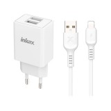 Dupla USB portos hálózati gyorstöltő 2.4A + 1 méteres Lightning kábel Inkax CD-98 fehér