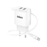 Dupla USB portos hálózati gyorstöltő 2.4A + 1 méteres Type-C kábel Inkax CD-99 fehér
