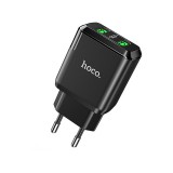 Dupla USB portos hálózati gyorstöltő QC3.0 18W Hoco N6 Charmer fekete