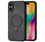 DUX DUCIS AIMO műanyag telefonvédő (ütésállóság, szilikon keret, kameravédő, MagSafe, kitámasztó, hullám) FEKETE Apple iPhone 16