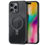 DUX DUCIS AIMO műanyag telefonvédő (ütésállóság, szilikon keret, kameravédő, MagSafe, kitámasztó, hullám) FEKETE Apple iPhone 16 Pro Max