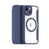 Dux Ducis Apple iPhone 15 Plus skin x pro tok álló, bőr hatású (flip, vezeték nélküli töltés, magsafe) sötétkék