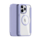 Dux Ducis Apple iPhone 15 Pro skin x pro tok álló, bőr hatású (flip, vezeték nélküli töltés, magsafe) lila