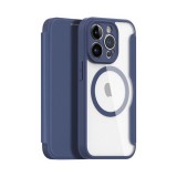 Dux Ducis Apple iPhone 15 Pro skin x pro tok álló, bőr hatású (flip, vezeték nélküli töltés, magsafe) sötétkék