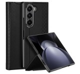 DUX DUCIS BRIL műanyag telefonvédő (ütésállóság, bőr hatású hátlap, asztali tartó, rombusz) FEKETE Samsung Galaxy Z Fold6 5G (SM-F956)