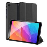 Dux Ducis Domo Huawei MatePad T8 WIFI tok álló (aktív Flip, TRIFOLD asztali tartó funkció, textil minta) fekete