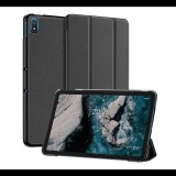 DUX DUCIS DOMO tok álló, bőr hatású (aktív FLIP, oldalra nyíló, TRIFOLD asztali tartó funkció, textil minta) FEKETE [Nokia T20 Wi-Fi] (5996591114279)