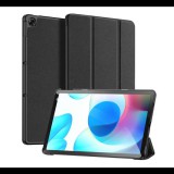 DUX DUCIS DOMO tok álló, bőr hatású (aktív FLIP, oldalra nyíló, TRIFOLD asztali tartó funkció, textil minta) FEKETE [Realme Pad] (5996591128887)