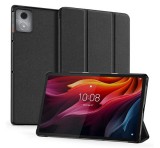 DUX DUCIS DOMO tok álló, bőr hatású (aktív FLIP, oldalra nyíló, TRIFOLD, asztali tartó, textil minta) FEKETE Lenovo Tab K11 Plus (TB352)