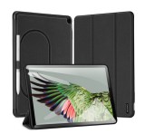 DUX DUCIS DOMO tok álló, bőr hatású (aktív, oldalra nyíló, TRIFOLD, asztali tartó, ceruza tartó, textil minta) FEKETE Google Pixel Tablet