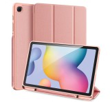 DUX DUCIS DOMO tok álló, bőr hatású (aktív, oldalra nyíló, TRIFOLD, asztali tartó, ceruza tartó, textil minta) ROZÉARANY SamsungGalaxy Tab S6 Lite 10.4 LTE (SM-P619) 2022, Galaxy Tab S6 Lite 10.4 WIFI (SM-P613) 2022