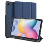 DUX DUCIS DOMO tok álló, bőr hatású (aktív, oldalra nyíló, TRIFOLD, asztali tartó, ceruza tartó, textil minta) SÖTÉTKÉK SamsungGalaxy Tab S6 Lite 10.4 LTE (SM-P619) 2022, Galaxy Tab S6 Lite 10.4 WIFI (SM-P613) 2022
