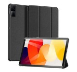 DUX DUCIS DOMO tok álló, bőr hatású (aktív, oldalra nyíló, TRIFOLD, asztali tartó, textil minta) FEKETE Xiaomi Redmi Pad SE