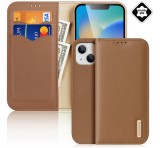 DUX DUCIS HIVO tok álló, valódi bőr (FLIP, oldalra nyíló, asztali tartó funkció, bankkártya tartó, RFID védelem) BARNA Apple iPhone 15 Plus