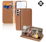 DUX DUCIS HIVO tok álló, valódi bőr (FLIP, oldalra nyíló, asztali tartó funkció, bankkártya tartó, RFID védelem) BARNA Samsung Galaxy S23 Plus (SM-S916)