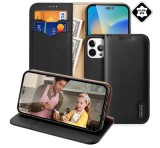 DUX DUCIS HIVO tok álló, valódi bőr (FLIP, oldalra nyíló, asztali tartó funkció, bankkártya tartó, RFID védelem) FEKETE Apple iPhone 14 Pro Max