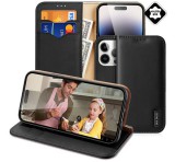 DUX DUCIS HIVO tok álló, valódi bőr (FLIP, oldalra nyíló, asztali tartó funkció, bankkártya tartó, RFID védelem) FEKETE Apple iPhone 15 Pro Max