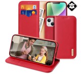 DUX DUCIS HIVO tok álló, valódi bőr (FLIP, oldalra nyíló, asztali tartó funkció, bankkártya tartó, RFID védelem) PIROS Apple iPhone 15 Plus