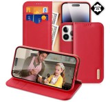 DUX DUCIS HIVO tok álló, valódi bőr (FLIP, oldalra nyíló, asztali tartó funkció, bankkártya tartó, RFID védelem) PIROS Apple iPhone 15 Pro Max