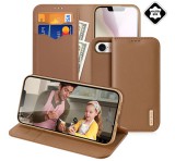 DUX DUCIS HIVO tok álló, valódi bőr (FLIP, oldalra nyíló, asztali tartó, kártyazseb, RFID) BARNA Apple iPhone 16e