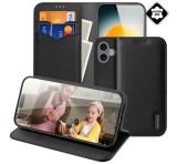 DUX DUCIS HIVO tok álló, valódi bőr (FLIP, oldalra nyíló, asztali tartó, kártyazseb, RFID) FEKETE Apple iPhone 17