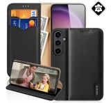 DUX DUCIS HIVO tok álló, valódi bőr (FLIP, oldalra nyíló, asztali tartó, kártyazseb, RFID) FEKETE Samsung Galaxy S24 (SM-S921)