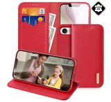 DUX DUCIS HIVO tok álló, valódi bőr (FLIP, oldalra nyíló, asztali tartó, kártyazseb, RFID) PIROS Apple iPhone 16e