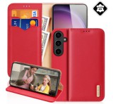 DUX DUCIS HIVO tok álló, valódi bőr (FLIP, oldalra nyíló, asztali tartó, kártyazseb, RFID) PIROS Samsung Galaxy S25 (SM-S931)