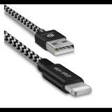 DUX DUCIS K-ONE adatkábel és töltő (USB -  lightning 8pin, 100cm, szőtt / cipőfűző minta) FEKETE (5996591144153) - Adatkábel
