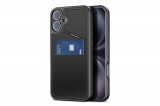 DUX DUCIS RAFI II IPHONE 16 PLUS 6.7 KÁRTYATARTÓS, KITÁMASZTÓS TPU-PU TOK MAGSAFE KOMPATIBILIS FEKETE