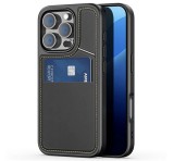 DUX DUCIS RAFI II MAG szilikon telefonvédő (kitámasztó, kártyazseb, RFID, MagSafe) FEKETE Apple iPhone 16 Pro