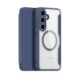 Dux Ducis Samsung Galaxy S25 Plus (SM-S936) skin x pro tok álló, bőr hatású (flip, rfid, magsafe) sötétkék