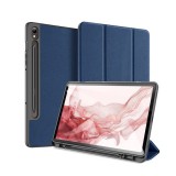 Dux Ducis Samsung Galaxy Tab S9 LTE (SM-X716) domo tok álló, (aktív flip, trifold, s pen tartó, textil minta) sötétkék