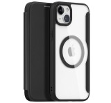 DUX DUCIS SKIN X PRO tok álló, bőr hatású (FLIP, oldalra nyíló, vezeték nélküli töltés, Magsafe) FEKETE Apple iPhone 15 Plus