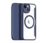 DUX DUCIS SKIN X PRO tok álló, bőr hatású (FLIP, oldalra nyíló, vezeték nélküli töltés, Magsafe) SÖTÉTKÉK Apple iPhone 15 Plus