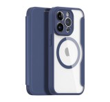 DUX DUCIS SKIN X PRO tok álló, bőr hatású (FLIP, oldalra nyíló, vezeték nélküli töltés, Magsafe) SÖTÉTKÉK Apple iPhone 15 Pro