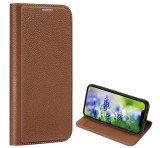 DUX DUCIS SKIN X2 tok álló, bőr hatású (FLIP, közepesen ütésálló, oldalra nyíló, asztali tartó, prémium) BARNA Samsung Galaxy S23 Plus (SM-S916)