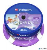 DVD+R lemez, kétrétegű, nyomtatható, no-ID, 8,5GB, 8x, 25 db, hengeren, VERBATIM "Double Layer"