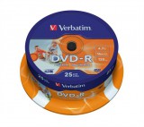 Dvd-r lemez, nyomtatható, matt, id, 4,7gb, 16x, 25 db, hengeren, verbatim 43538