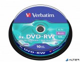DVD-RW lemez, újraírható, 4,7GB, 4x, 10 db, hengeren, VERBATIM