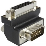 DVI - VGA átalakító adapter, 1x DVI aljzat 24+5 pól. - 1x VGA dugó 90Â°, fekete, Delock