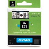 Dymo D1 feliratozógép szalag, 12 mm x 7 m, víztiszta-fekete
