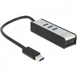 DeLOCK SuperSpeed USB3.0 HUB 3Port SD CardReader passiv Aluline Fekete (62535) - USB Elosztó