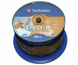 DVD-R lemez, nyomtatható, matt, no-ID, 4,7GB, 16x, hengeren, VERBATIM