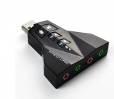 E-Zone Külső USB hangkártya 7.1, USB 2.0 interfész, hangerő és némító gombokkal, fekete