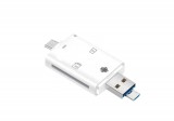 E-Zone 3in1 OTG USB-C/USB/MicroUSB Kártyaolvasó, támogatja a MicroSD/TF SD kártyákat, fehér