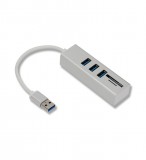 E-Zone 3in1 USB elosztó és kártya olvasó (USB3.0->3xUSB3.0,MicroSD/TF,SD), támogatja a MicroSD/TF és SD kártyákat, USB3.0, Ezüst