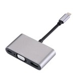 E-Zone 5 az 1-ben USB-C elosztó, USB-C-ről 1db HDMI anya, 1db VGA anya, 1db USB-C anya, 1db USB 3.0, 1db 3.5 jack, ezüstszín-fekete